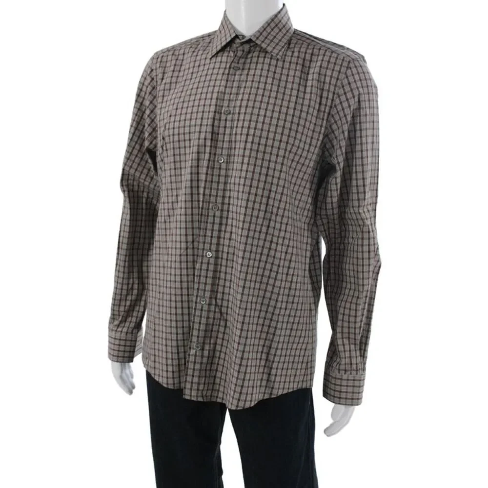 Gucci Mens Cotton Long Sleeve Collared Button-Down Shirt Gray Size 42